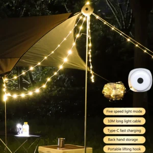 LED Camping Atmosphere Strip – 32.8 ft Waterproof Rechargeable Light for Outdoor & Garden