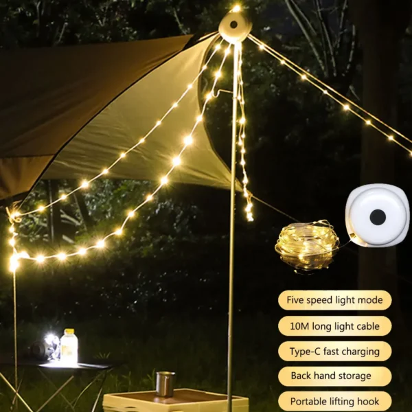 LED Camping Atmosphere Strip – 32.8 ft Waterproof Rechargeable Light for Outdoor & Garden